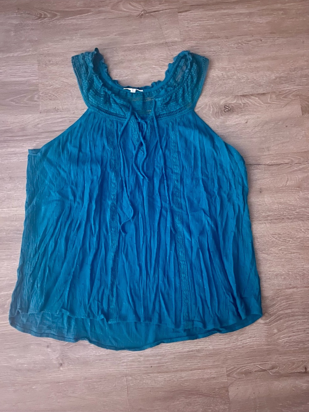 Maurices Teal Blue Boho Crochet Lace Neck Halter Tank Blouse Top XXL